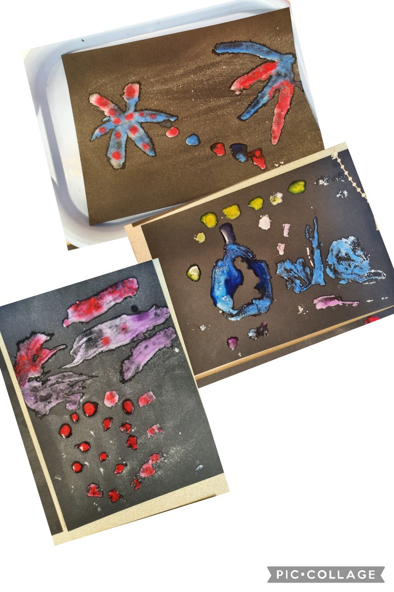 Mrs_Bartle's tweet photo. The reception children @SpilsbyPrimary @InfinityAcad have been learning about #BonfireNight. We created our own piece of firework salt #art. The children observed the effects of the combined media #EYFS #expressiveartsanddesign #understandingtheworld https://t.co/xjvKn1aXaP