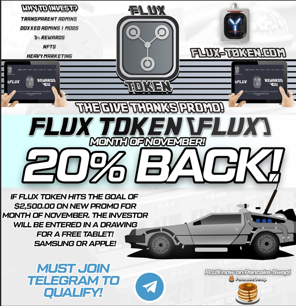 FluxToken_'s tweet photo. 20% back when you buy #FLUXTOKEN! Anything over $50 and you get it back! 

If we hit #goal of 2,500 we are giving away a #FREE tablet!

Join #telegram for more!

https://t.co/voixY4K7H3

#cryptocurrency #BSC #CryptoInvestment #BSCGems #bscs #gaming #nft #fyp #viral #CryptoNews https://t.co/R1MGkABLiR