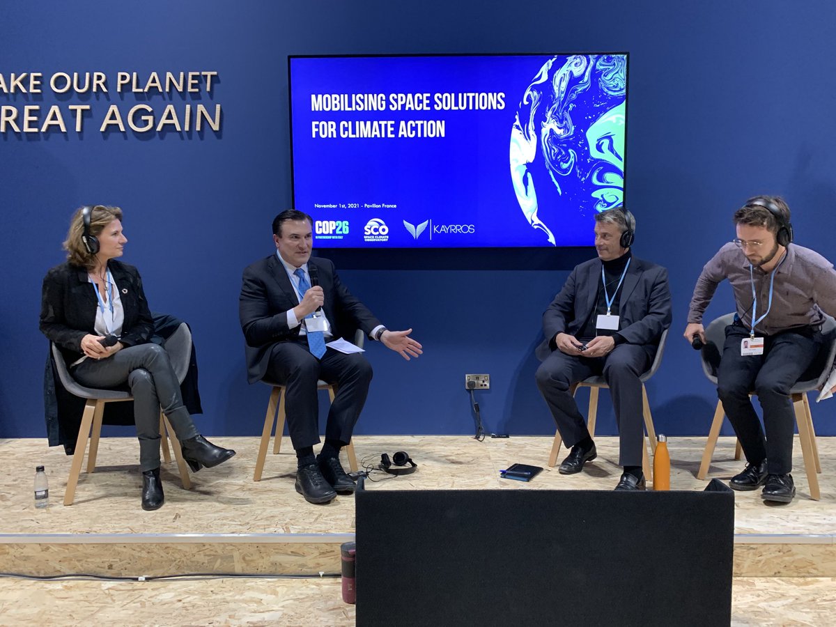 antoine_halff's tweet photo. Great chat today on #Space and #Climate at #COP26 with ⁦@JoeMcMonigle⁩ (⁦@IEF_Dialogue)⁩, ⁦@lmonsmith⁩ (@CNES), ⁦@GideonBehar⁩ (⁦⁦@IsraelMFA)⁩ &amp; ⁦@antoine_rostand⁩ (⁦@Kayrros)⁩ , expertly moderated by ⁦@johnainger⁩ (@Bloomberg) https://t.co/z3SXADfjNc
