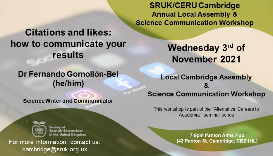 📅 On Wednesday around 7pm, I'll be at the Pantom Arms (CB2 1HL) speaking about #scicomm and how it benefits researchers. 

🍺 Come, grab a pint, and join us! 

💕 Thank you so much <a href="/CeliaAlda9/">Celia Alda-Catalinas</a> and <a href="/ComunidadCeru/">SRUK/CERU</a> #SRUKCambridge for the kind invitation!