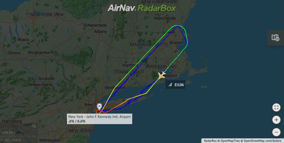 airlivenet's tweet photo. Aer Lingus flight #EI106 to Dublin was forced to return to JFK shortly after takeoff due to a technical issue https://t.co/u7X6p6wxYP https://t.co/HSCwkYvjxW