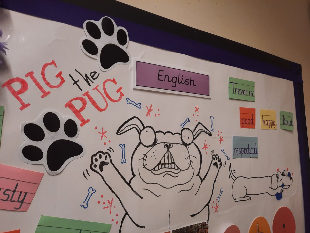 JowestwoodTA's tweet photo. πΎHad to snap a quick pic of my Pig the Pug illustration on our English literacy learning wall before he gets wiped tomorrow! π #pkc @PKCKST #literacy #learningwall πΎ https://t.co/8wjybrMc6F
