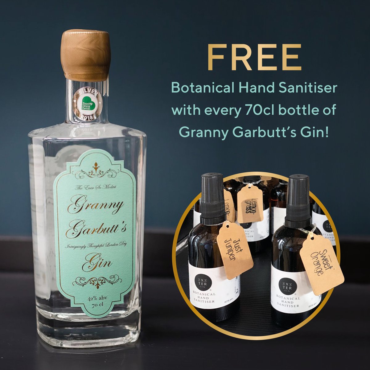 Hello November! 🍂 With every bottle of Granny Garbutt's 70cl gin purchased this month we are giving a free 100ml botanical hand sanitiser 🍸Shop: ecs.page.link/q5Xba 

#Novemberoffer #grannygarbuttsgin #grannygarbutts #botanicalhandsanitiser #lovegin #exetergin #autumnoffer