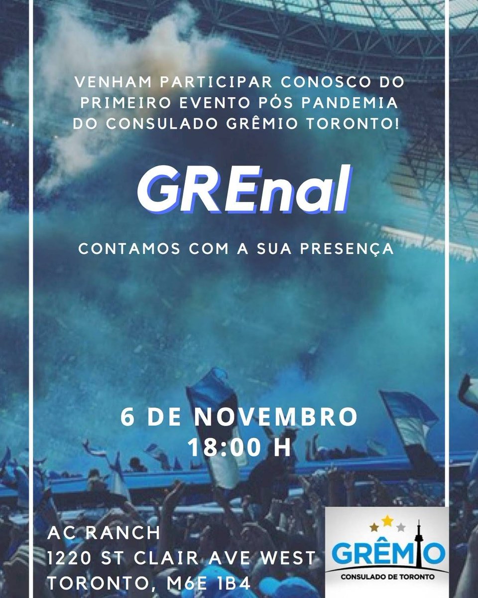 GremioCanada's tweet photo. First Grêmio fans event in Toronto after pandemic. Come and join us. Masks and vaccine passport are required to attend. https://t.co/id5UcDLK3f