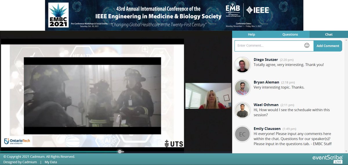 jehnister's tweet photo. @OntarioTechHIR #ai4hw @UTSFEIT @CP_McGregor discussing firefighter resilience &amp; wellness training assessments in simulated environments of -20°C🥶 &amp; 40°C🥵 @IEEEembs #IEEEembc2021 @IEEELifeScience @IEEEWIE https://t.co/nyExeIfFDT