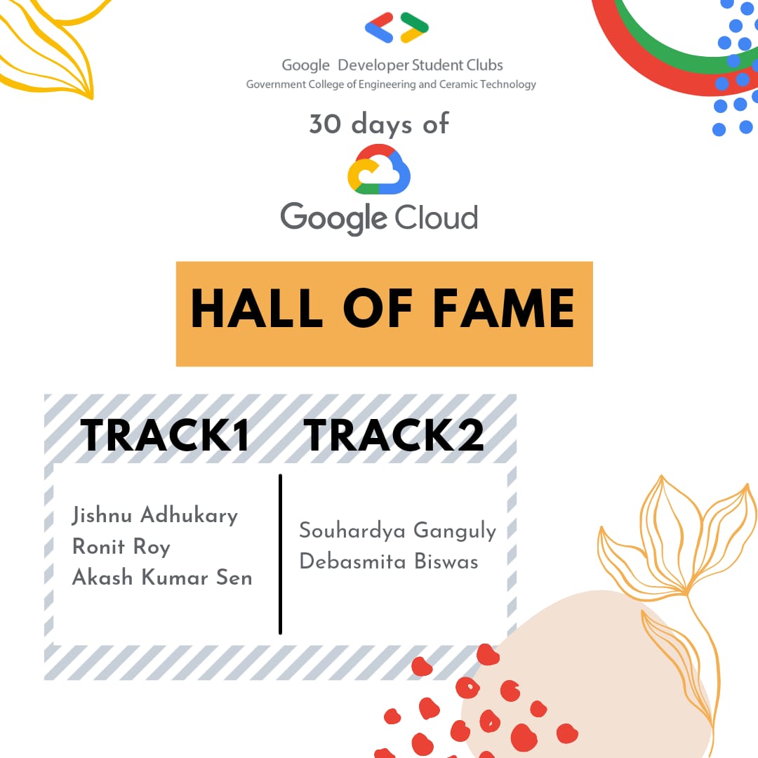 GDSCGcect's tweet photo. The #30daysofgooglecloud program aimed to teach the participants the basics of google cloud. With two distinguished tracks to follow and the promise of Google goodies, we would like to congratulate the following 28 people who were eligible for the same.
#gdscgcect #gdsc #gcect https://t.co/9e2wGjTDuP