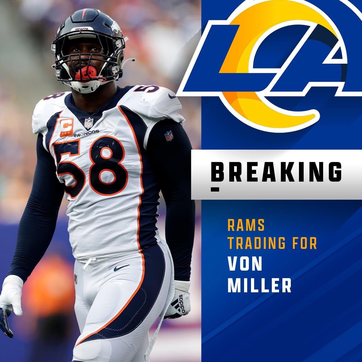 MadMaxMcNeely's tweet photo. LET’S GOOOO! That Kenny Young trade makes more sense now. All in for the big Win! #RamsHouse  @RamsNFL #vonmiller #HornsUp https://t.co/yGVw0RXkVo