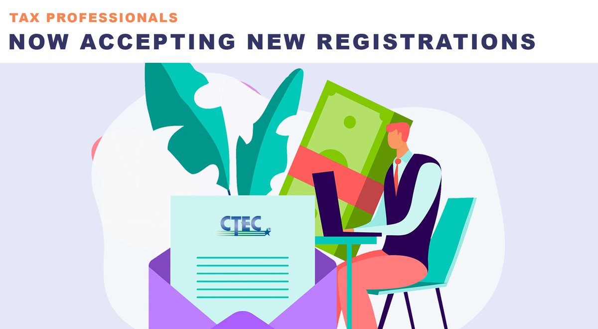 CATaxEdCouncil's tweet photo. Interested in becoming a tax preparer in California? If you completed your education, bonding and background check, November 1st is the first day you can to register to prepare tax returns in 2022 📲 https://t.co/VQ8AGX5vO8 #cataxedcouncil https://t.co/MdViP0Eq1Q