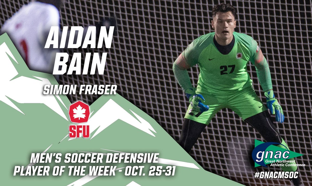 GNACsports's tweet photo. Congrats to Aidan Bain of @sfu_athletics, the #GNACMSOC Defensive Player of the Week!
https://t.co/AEQ7odx4YX https://t.co/heOVPBmUnX