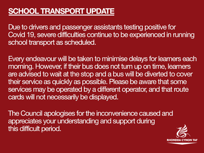 RCTCouncil's tweet photo. School Transport Update - Tuesday (November 2): https://t.co/2MeybzQZu0