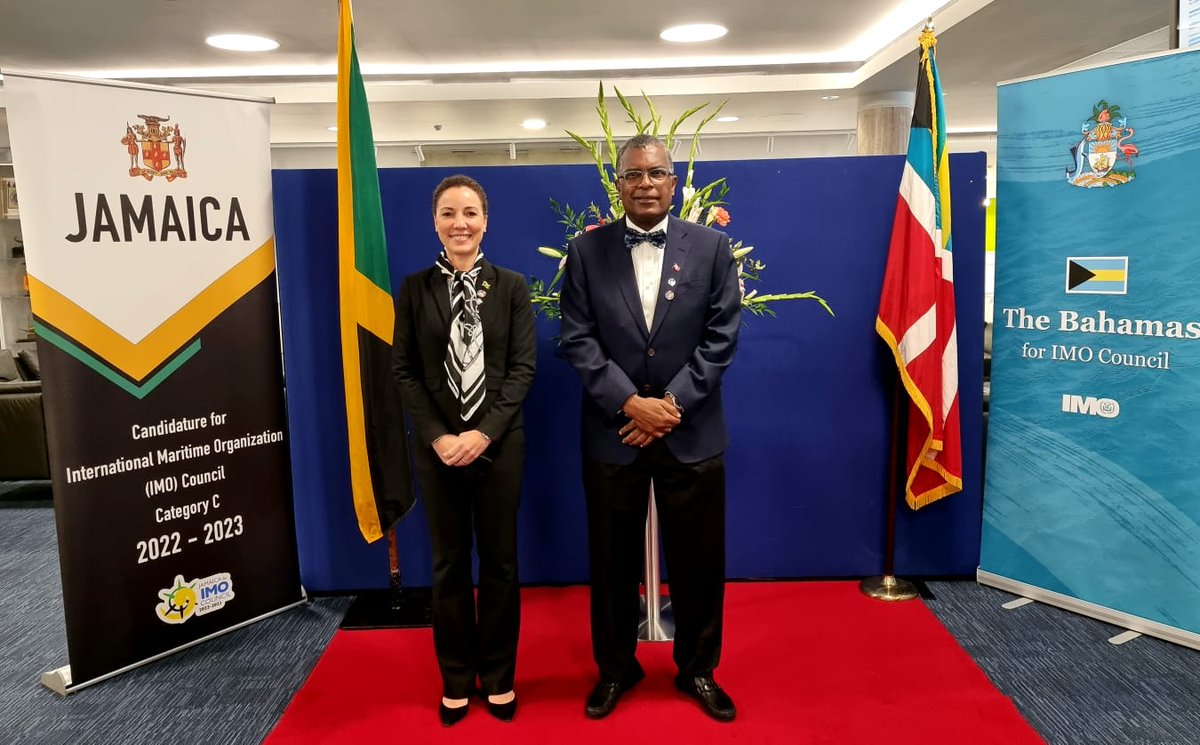 MOFABahamas's tweet photo. (1/2) Joint reception hosted by Foreign Ministers of The Bahamas and Jamaica in support of the candidatures of both countries for re-election to the Council of the International Maritime Organization (IMO), London, 29 October 2021. https://t.co/Jcd2RSYppQ
