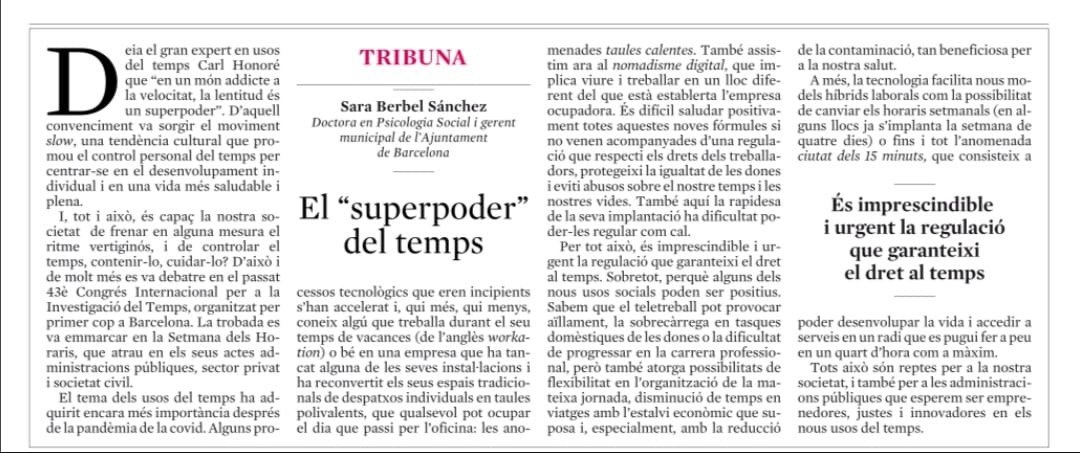 saraberbels's tweet photo. En el dia de Tots Sants parlo d'un altre superpoder, en el fons molt relacionat, el del temps. Com deia Carl Honoré "En un món addicte a la velocitat, la lentitud és un superpoder". Moviment slow, models híbrids laborals, medi ambient i més, avui a @LaVanguardia https://t.co/OzhQX73gVI