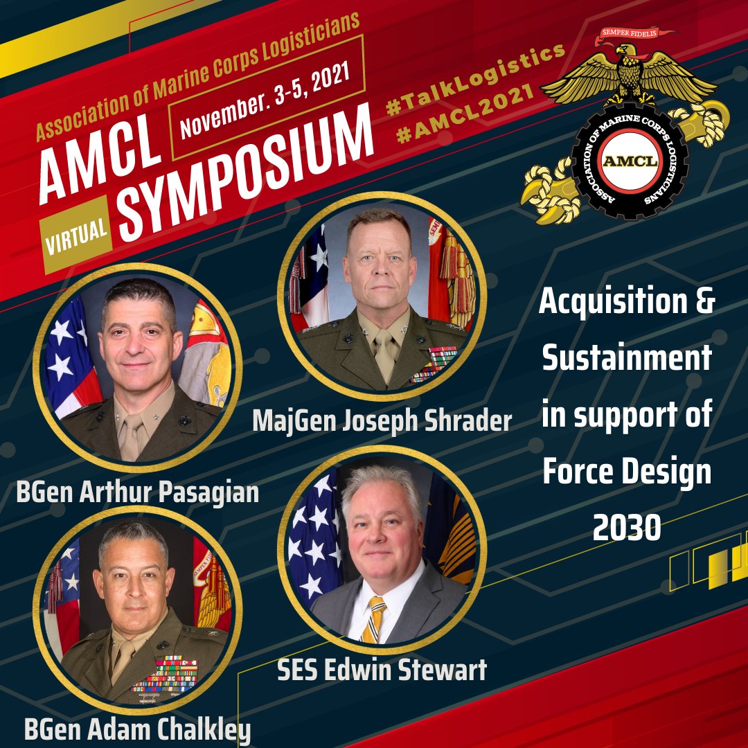 USMC_Loggies's tweet photo. #Registernow to attend this panel on "Acquisition and Sustainment in support of Force Design 2030" with SYSCOM, LOGCOM, and DC I&L. Let's #TalkLogistics ... see you at #AMCL2021.
π¨ β‘ Follow #AMCL2021 and register for the AMCL 2021 Symposium - https://t.co/0YKDe9Zdth https://t.co/RfQNGRNNUw