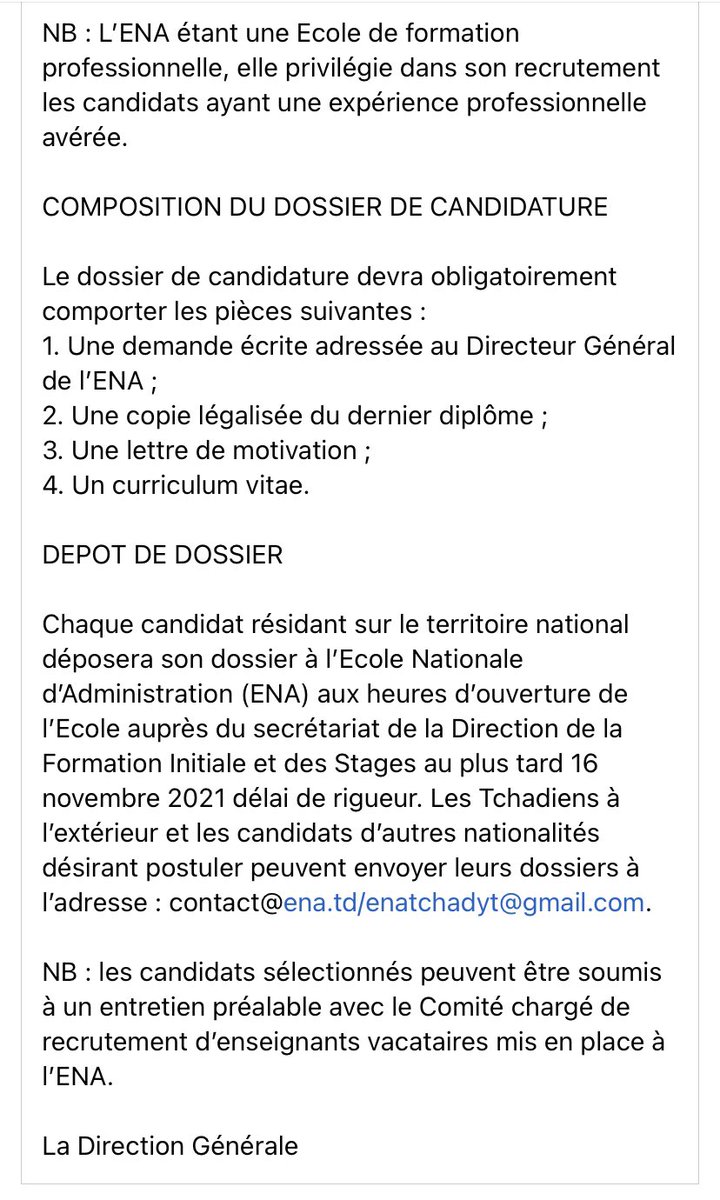 Ena_Tchad's tweet image. AVIS D’APPEL À CANDIDATURE POUR LE RECRUTEMENT DES ENSEIGNANTS VACATAIRES 
#Ena #Tchad