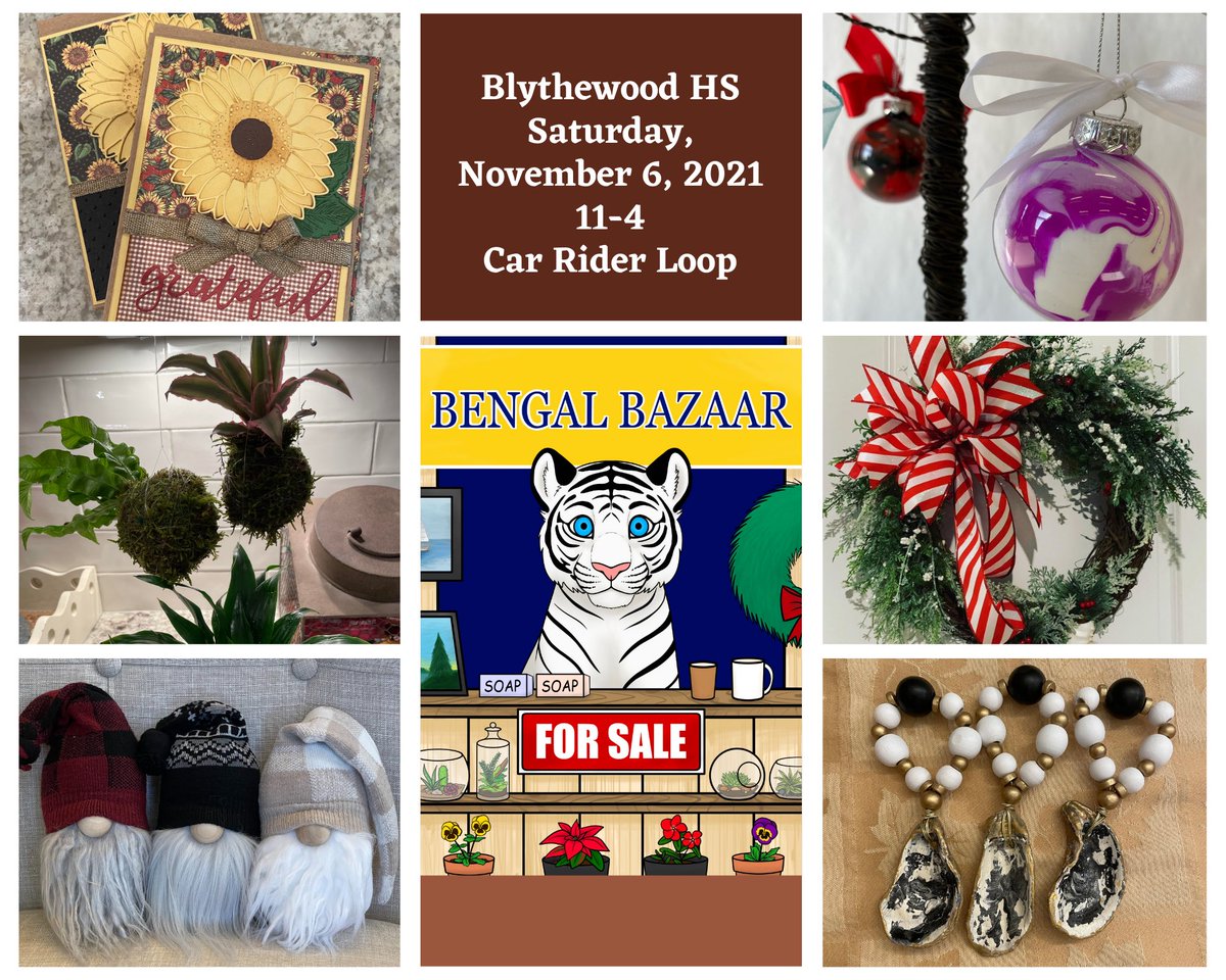 BlythewoodHigh's tweet photo. The Blythewood High School Student Council (@blythewood_sbo) is hosting the Bengal Bazaar, a fundraiser for our school-wide winter service project, Holiday Wishes.

Come out this Saturday for some great gifts to help a wonderful cause!

https://t.co/AyZYwWLzCE https://t.co/qqis4pl5u8