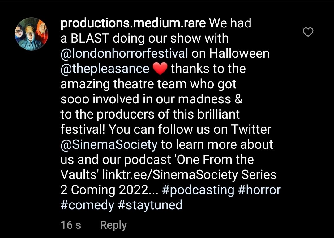 Cheers to all our dedicated podcast fans for coming to see us LIVE last night <a href="/ThePleasance/">Pleasance</a> (your team were brill!) <a href="/LndnHorrorFest/">London Horror Fest</a> #halloween2021 #Instagram follow productions.medium.rare to learn more ❤💙💚