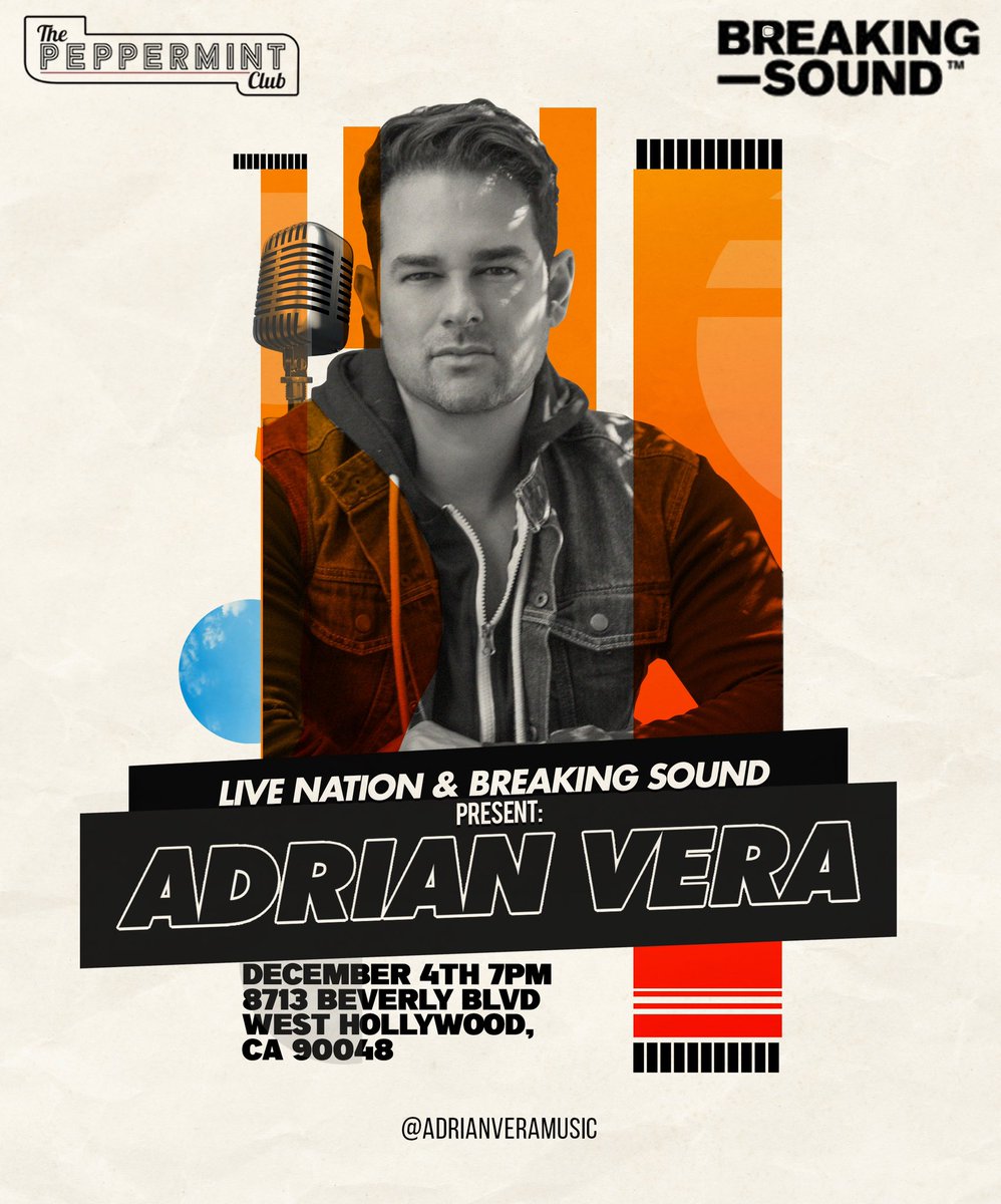 AdrianVeraMusic's tweet photo. Can’t wait to see y’all there!! Ticket link in bio! https://t.co/bMHP8apcMa