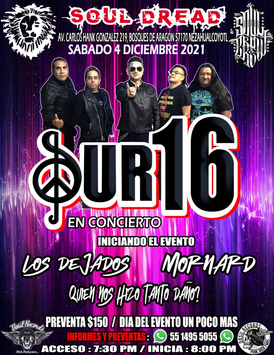 Sur16Oficial2's tweet photo. Proximo 04 De Diciembre 2021 Sur 16 en el Soul Dread  de Neza Zona Norte !!! https://t.co/yqtVLEvOOg