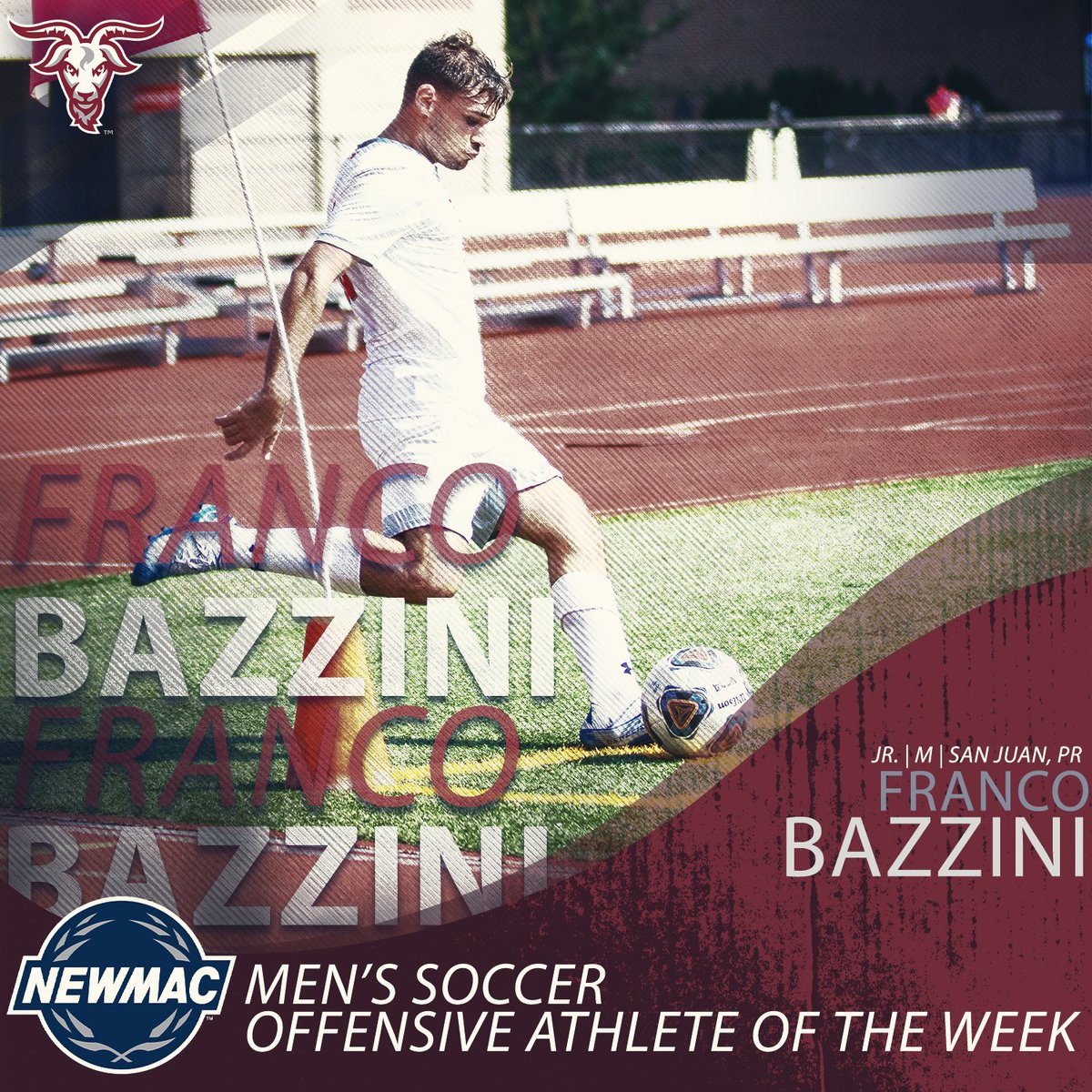 WPIAthletics's tweet photo. Add another one to the list for @WPIMSoccer's Franco Bazzini 🥱

Bazzini was selected as @NEWMACsports men's soccer 𝒜𝓉𝒽𝓁𝑒𝓉𝑒 𝑜𝒻 𝓉𝒽𝑒 𝒲𝑒𝑒𝓀 👏

📜↠https://t.co/nwwyBmyv82

⚽️𝚡🐐
#GoatNation | #RollTech https://t.co/NrbRtohQ7O