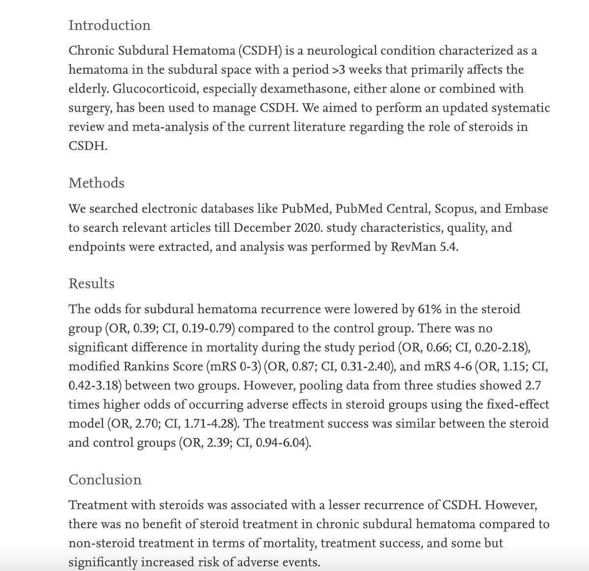 PrazNeuro's tweet photo. We have now published the updated systematic review and meta-analysis post Dex-CSDH Trial for steroids use in chronic subdural hematoma in @WorldNeurosurg. 

https://t.co/OkBVOHDNNZ

🦾Dhan B Shrestha @YubSedhai @GaurabMainali @PinkyJha88 #Neurosurgery https://t.co/KRLTYfRrNK