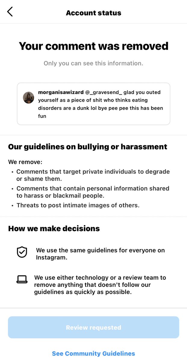 morganisawizard's tweet photo. i’m just curious @instagram why *my* comment was the problematic one https://t.co/wEK6nALgql