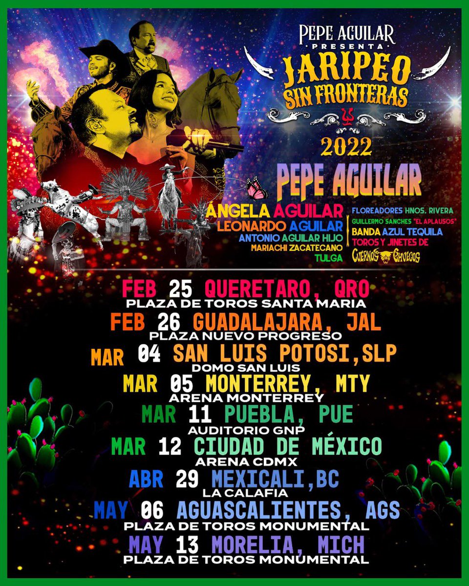 AngelaAguilar__'s tweet photo. ¡Angeltixs! Nos vemos en México con las primeras fechas de #JaripeoSinFronteras 2022  ♥️💫 https://t.co/c4pBUChJEC