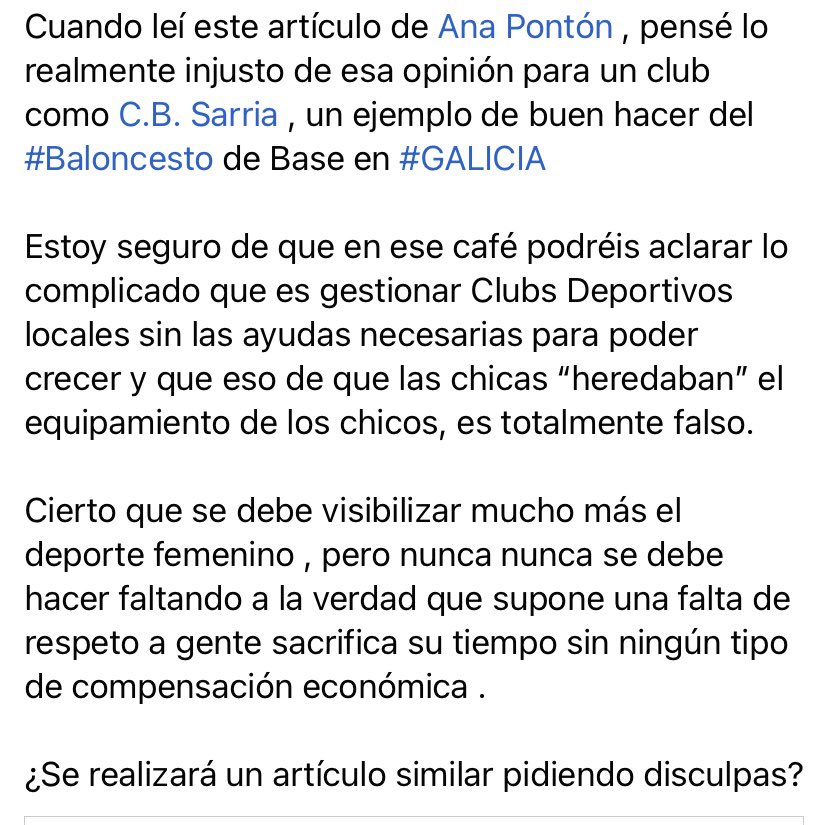 Molkiades's tweet photo. @cbsarria @anaponton Cuando leí este artículo de @anaponton , pensé lo realmente injusto de esa opinión para un club como @cbsarria , un ejemplo de buen hacer del #Baloncesto de Base en #Galicia https://t.co/XKyggueFG8