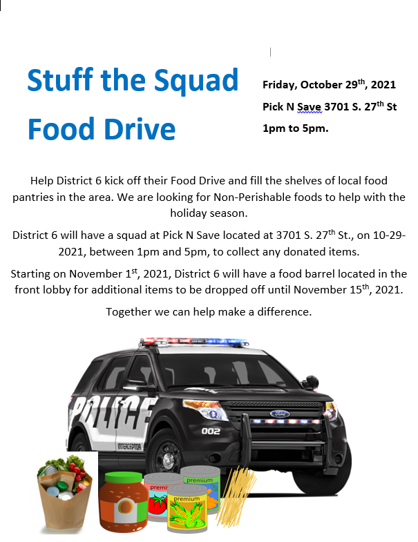 MilwaukeePolice's tweet photo. #MKEPD #MPDDistrict6 #StufftheSquad #FoodDrive https://t.co/V3VEyF9S93