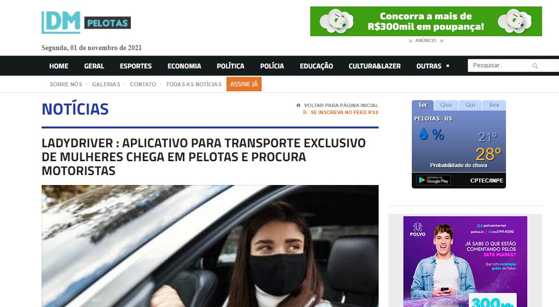 uffizicom's tweet photo. A chegada do Lady Driver, app de transporte para mulheres e cliente Uffizi, teve repercussão em alguns dos principais veículos de comunicação da cidade de Pelotas https://t.co/f2uaELyWmR