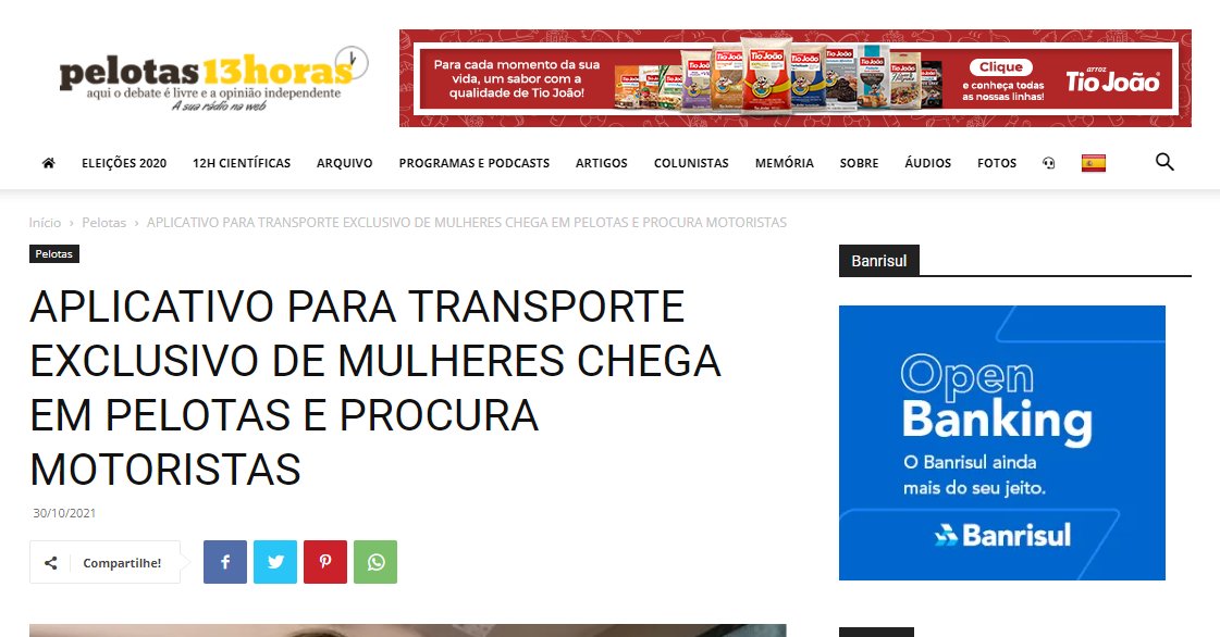 uffizicom's tweet photo. A chegada do Lady Driver, app de transporte para mulheres e cliente Uffizi, teve repercussão em alguns dos principais veículos de comunicação da cidade de Pelotas https://t.co/f2uaELyWmR