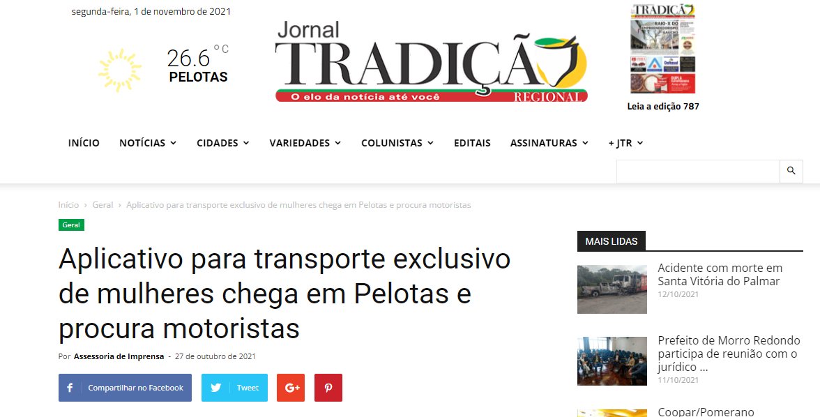 uffizicom's tweet photo. A chegada do Lady Driver, app de transporte para mulheres e cliente Uffizi, teve repercussão em alguns dos principais veículos de comunicação da cidade de Pelotas https://t.co/f2uaELyWmR