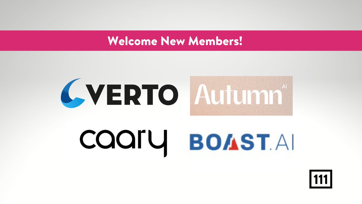 oneeleven_111's tweet photo. #NewMemberAlert! 📢
So excited to welcome four new members - @getautumnai, @caarycapital, @BoastCapital, and @VertoInc - into the 111 community space. 🥳 https://t.co/be9xmu1RpR