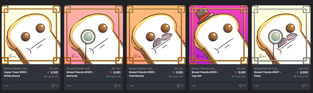 breadfriendsNFT's tweet photo. Some Bread Friends are on Auction right now for the next 4 days! https://t.co/7N3VvtZtBX

#NFT #NFTProject #nftart #NFTartist #NFTs https://t.co/7NpsBqatIV