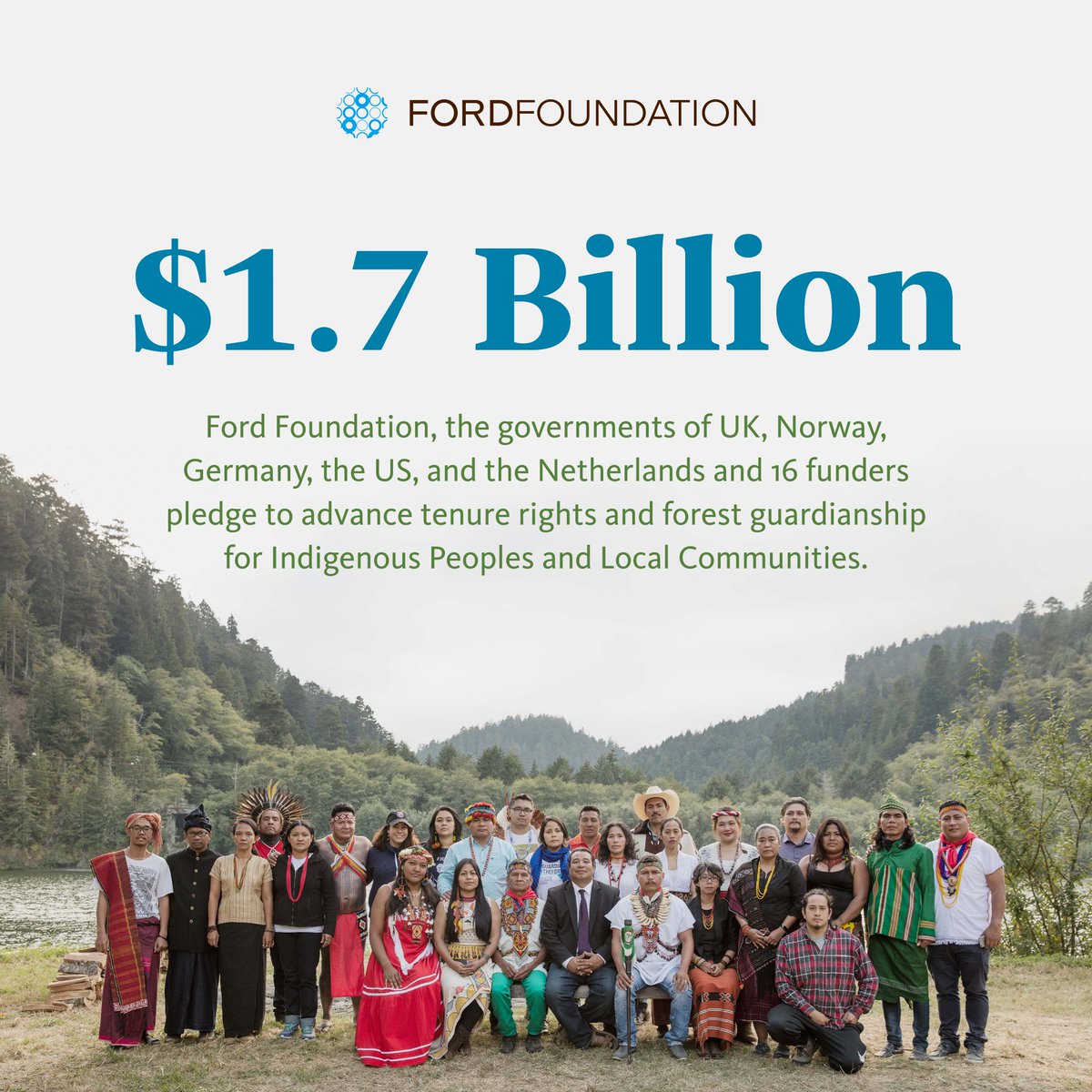 BIG NEWS: <a href="/FordFoundation/">Ford Foundation</a> with governments and institutions pledged $1.7 billion today at #COP26 towards Indigenous People and Local Communities for their efforts in protecting nature and our planet. fordf.org/3bw87zv #COP26 #TogetherForOurPlanet