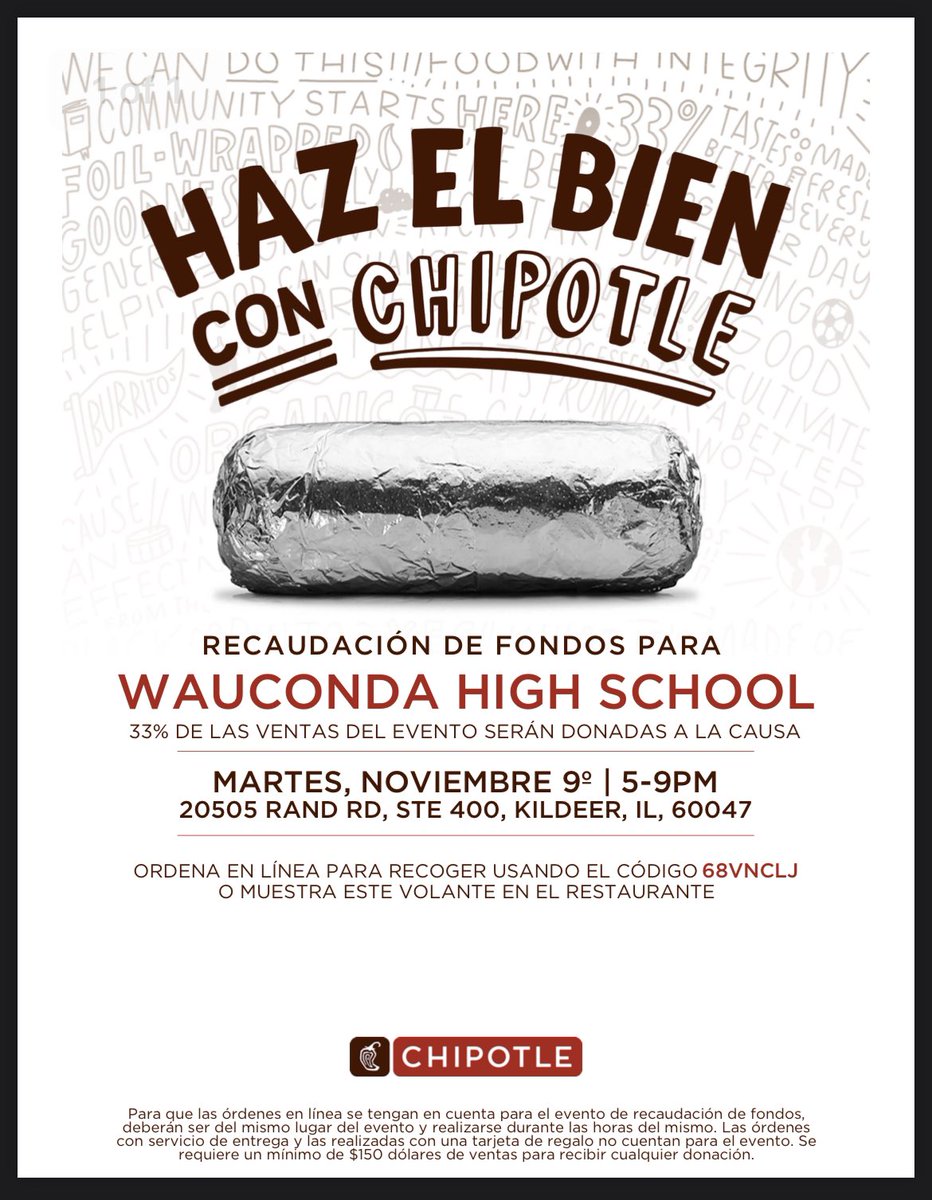 Mrs. Waters (@msmorzy) on Twitter photo Do you like Chipotle?! 🌯🌮Do you like giving back to our Bulldog Family?! 🐾💜💛Come join us on Tuesday, November 9th from 5-9 pm at Chipotle located in Deerpark! Please show the flyer below at the register to participate in our fundraiser!!! See you there!! <a href="/BulldogLife_WHS/">Bulldog Life - WHS</a> Do you like Chipotle?! 🌯🌮Do you like giving back to our Bulldog Family?! 🐾💜💛Come join us on Tuesday, November 9th from 5-9 pm at Chipotle located in Deerpark! Please show the flyer below at the register to participate in our fundraiser!!! See you there!! <a href="/BulldogLife_WHS/">Bulldog Life - WHS</a>