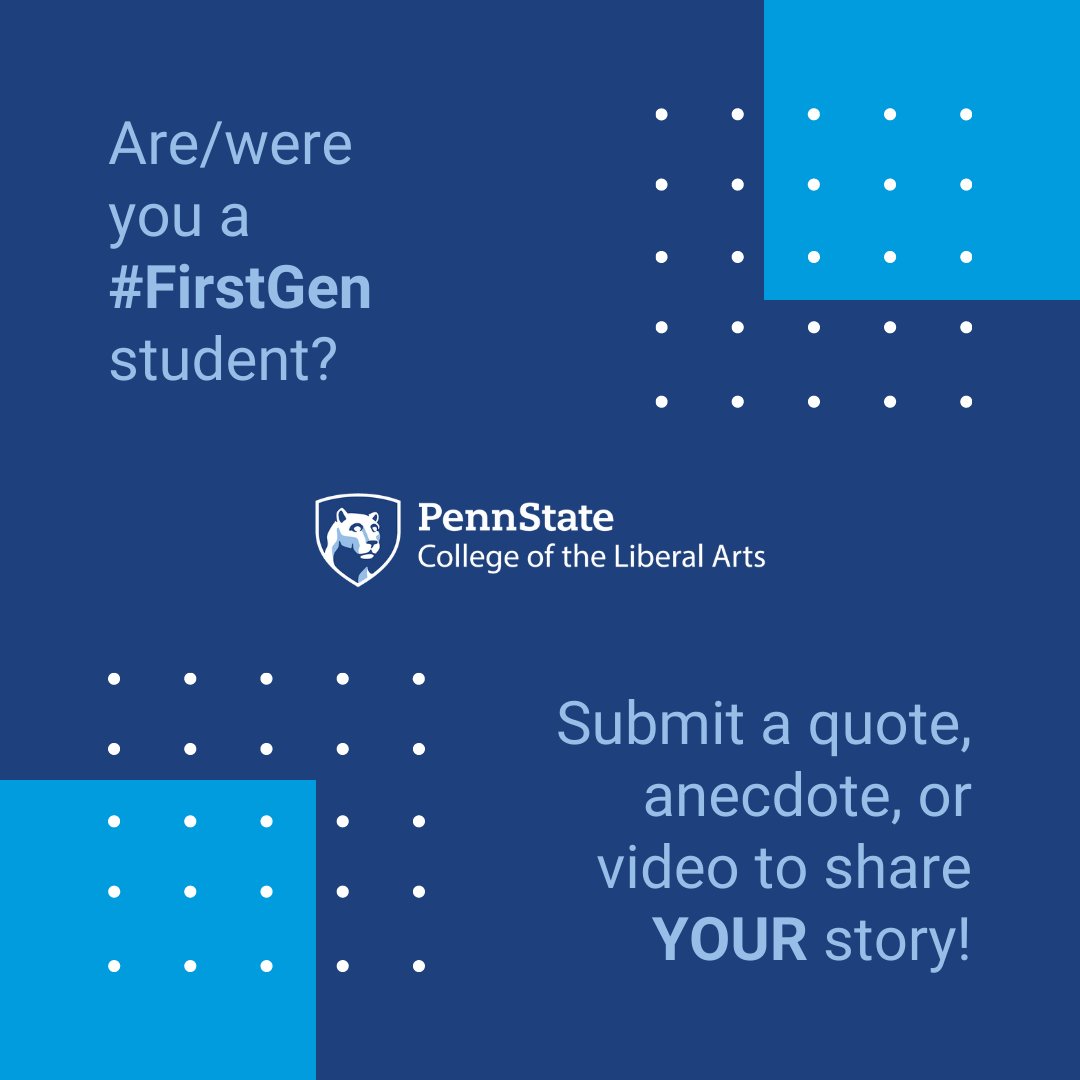 PSULiberalArts's tweet image. .@PSULiberalArts #FirstGen students, don’t forget to submit your quote, anecdote, or video to share your story or provide advice to other #PSUFirstGen students by 11:59 p.m. EDT this Wednesday, November 3! ➡bit.ly/firstgenCLA
#firstgenproud #firstgenforward #studentsuccess