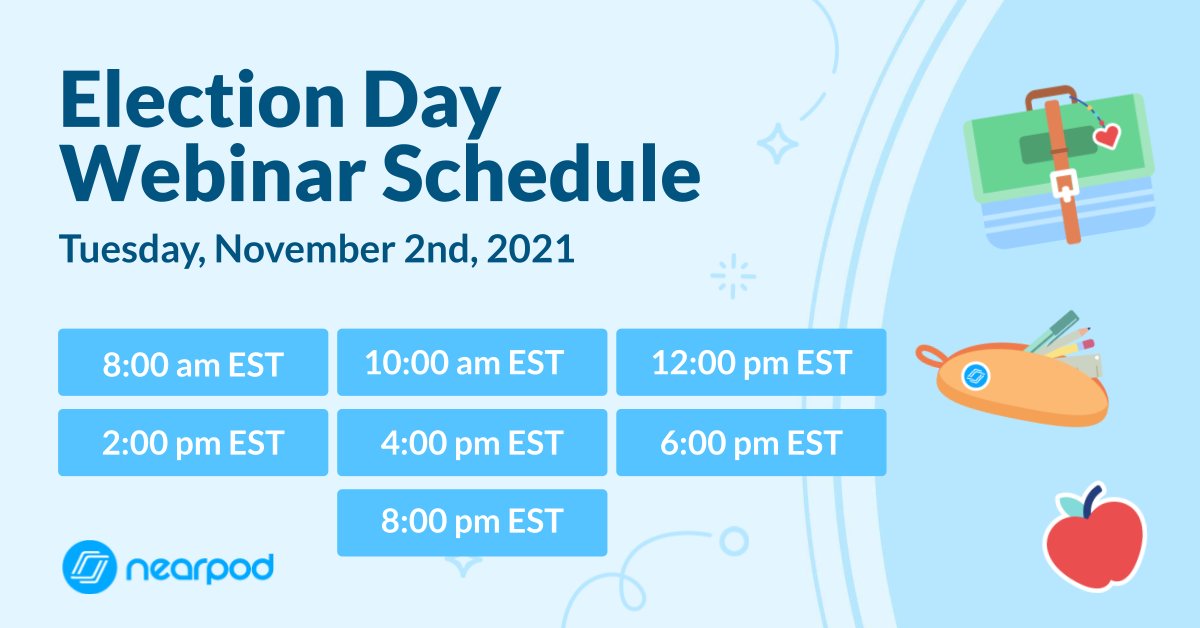 nearpod's tweet image. Join us any time tomorrow for our Election Day webinars! Get your #PD on by exploring Nearpod through a learner and teacher perspective.  

Save your spot 👉  bit.ly/3nPEm2h