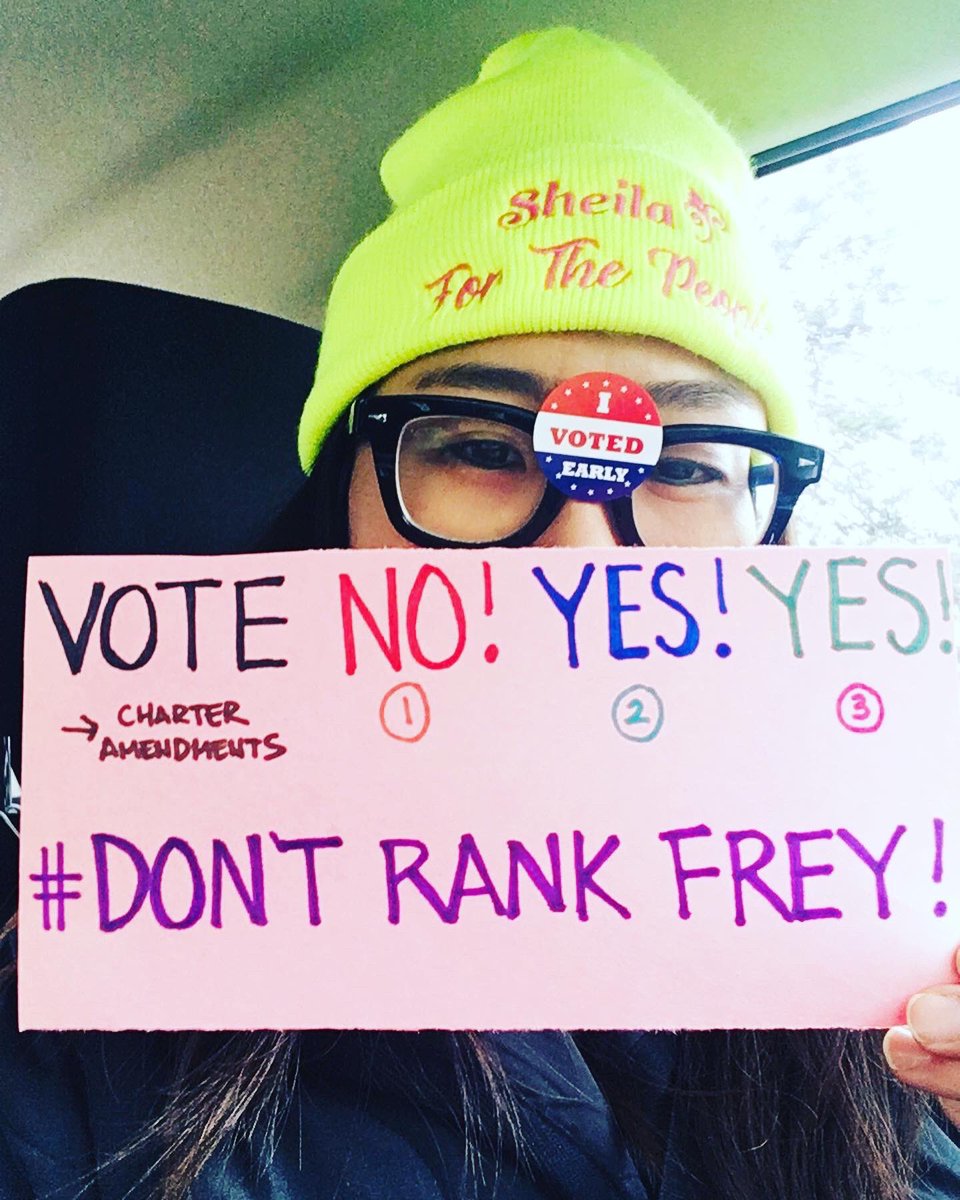 su_hwangster's tweet photo. 💥MINNEAPOLIS! Get your VOTE on!📮 As an early supporter of @SheilaFTP, had to vote early, but tomorrow is Election Day! Polls are open 7am-8pm. 

Jacob Frey has done nothing since the murder of George Floyd but curb progress. VOTE NO-YES-YES on charter amendments. #DontRankFrey https://t.co/MY0fFVtUrY