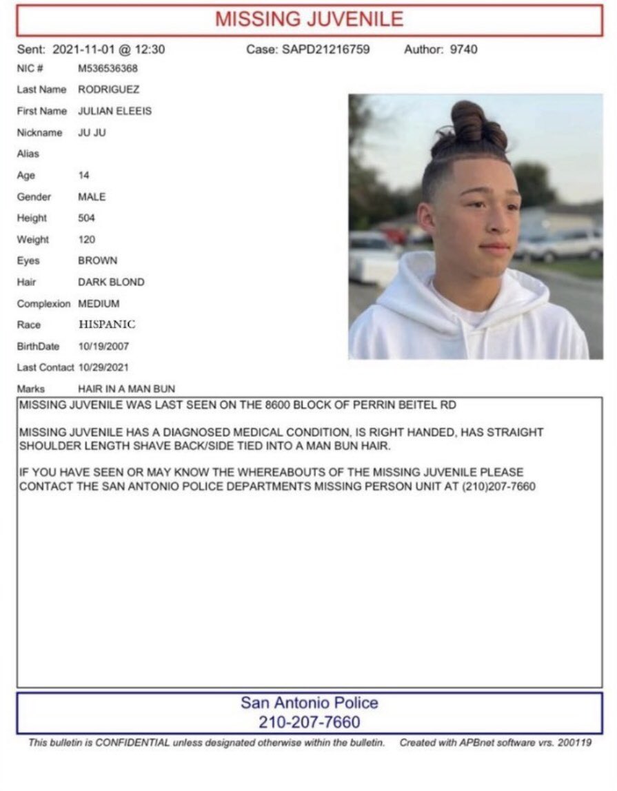 bexarmom's tweet photo. 🚨🚨🚨🚨
Have you seen Julian? 
Please RT/share. https://t.co/el8Hc20oz4