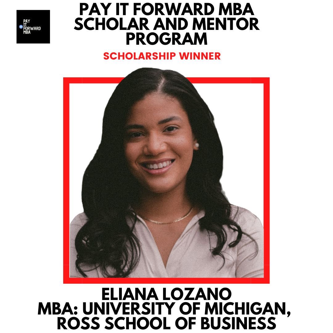 PayItForwardMBA's tweet photo. Scholar Spotlight: Meet Eliana Lozano, a current student at University of Michigan - Stephen M. Ross School of Business and Pay It Forward MBA Class of 2023 Scholar! Congratulations, Eliana!

#PayItForward #PayItForwardMBA #Scholar #Mentor #MBA https://t.co/BHCG3jPW1v