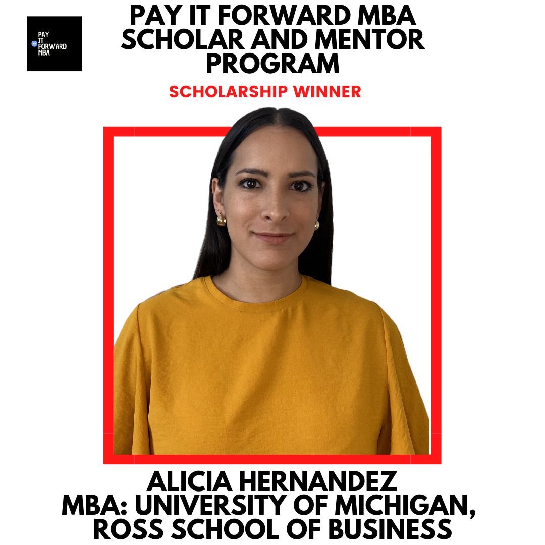 PayItForwardMBA's tweet photo. Scholar Spotlight: Meet Alicia Hernández, a current student at University of Michigan - Stephen M. Ross School of Business and Pay It Forward MBA Class of 2023 Scholar! Congratulations, Alicia!

#PayItForward #PayItForwardMBA #Scholar #Mentor #MBA https://t.co/Mz4i0RSntp