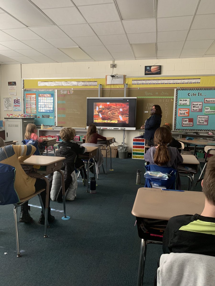 Today <a href="/ppoooja/">Pooja Sharma</a> taught her class about Diwali. The presentation introduced students to all of her family’s wonderful traditions.  I was excited to get to try on a sari. Students will get the opportunity to paint their own diya. What a treat! #stswarriors #Diwali2021
