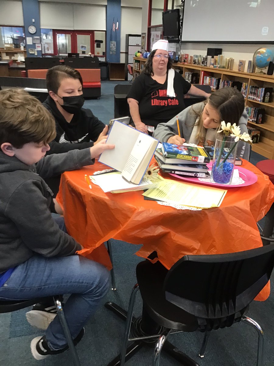 mmscardslibrary's tweet photo. We have successfully completed Day #3 of our MMS Library Cafe! Seventh grade students found some new, appetizing books to read! 
@mmscardslibrary @MMSCardinals @melissaisd #Read2Grow https://t.co/ilAvgZd2Ii