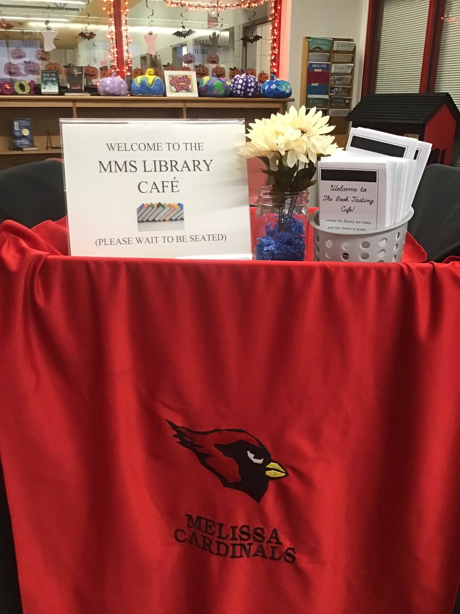 mmscardslibrary's tweet photo. We have successfully completed Day #3 of our MMS Library Cafe! Seventh grade students found some new, appetizing books to read! 
@mmscardslibrary @MMSCardinals @melissaisd #Read2Grow https://t.co/ilAvgZd2Ii