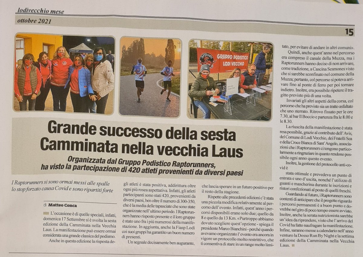 Teo_1588's tweet photo. Buon successo di partecipanti per la 6° edizione della Camminata nella Vecchia Laus, organizzata dal gruppo podistico dei Raptorunners.
Uno dei miei nuovi articoli scritti su #Lodivecchiomese
👨‍💻📰🗞 
#news #notizie #stampa #giornale #mensile #corsa #podismo #notizia #lodivecchio https://t.co/bcUDKwHcz3