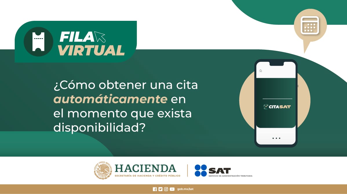 SATMX on X: "Fila Virtual es tu nueva opción para agendar una cita de manera automática en https://t.co/HtlAkjaD9d. (1/5) https://t.co/i4OE99jXD0" / X