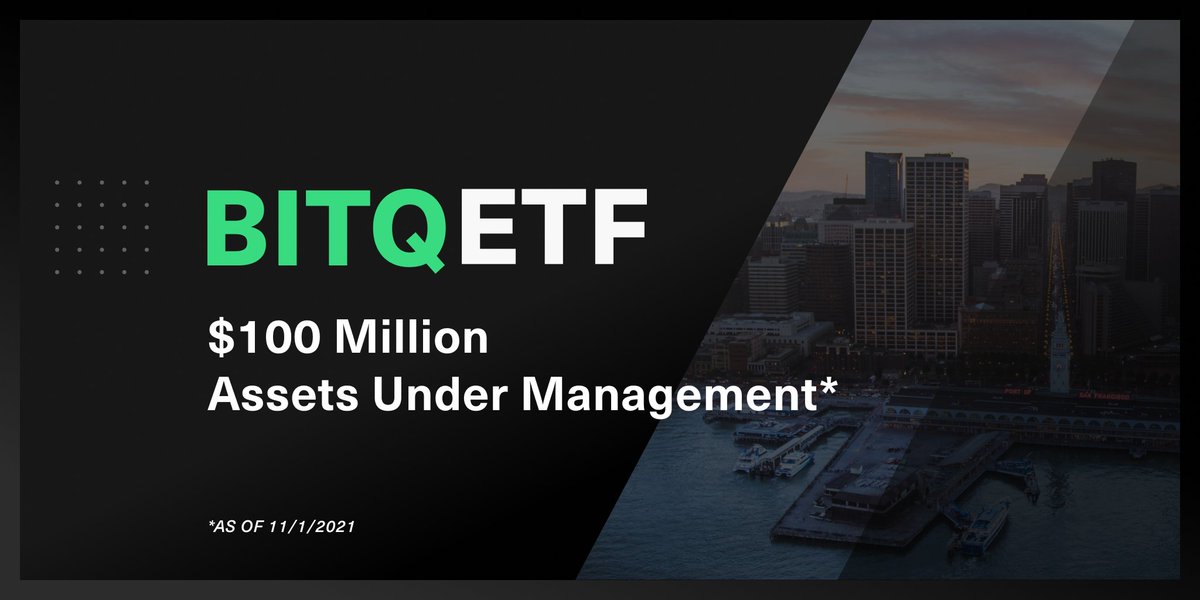 Bitwise's tweet photo. A historic milestone: The Bitwise Crypto Industry Innovators ETF ($BITQ), the first crypto equities ETF with “pure play” exposure to companies driving the crypto economy, has surpassed $100 million in assets under management. Learn more: https://t.co/NiwIYyMyGW https://t.co/tWlcz79qkF