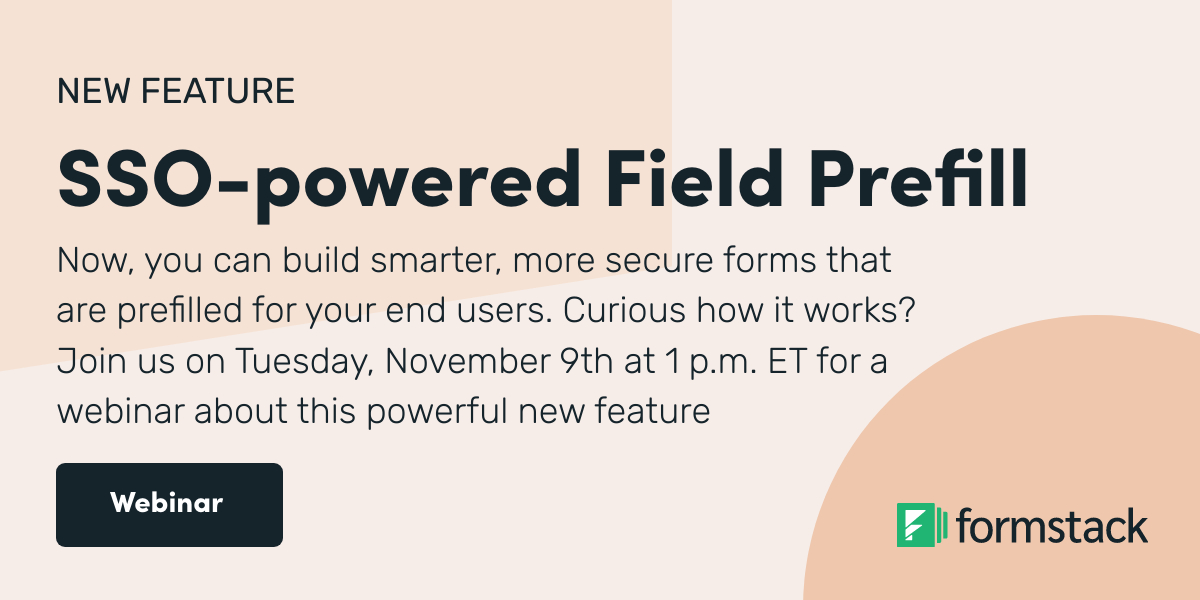 Formstack's tweet photo. Have you heard about one of our latest features?
We announced a new way to build smarter, more secure, prefilled forms at #PracticallyGenius21 and can't wait to teach you the ins and outs about SSO-powered Field Prefill!
🗓: Nov. 9
🕐: 1pm ET
💻: https://t.co/ivVf6o6IZk https://t.co/WFHRZ7wWIM
