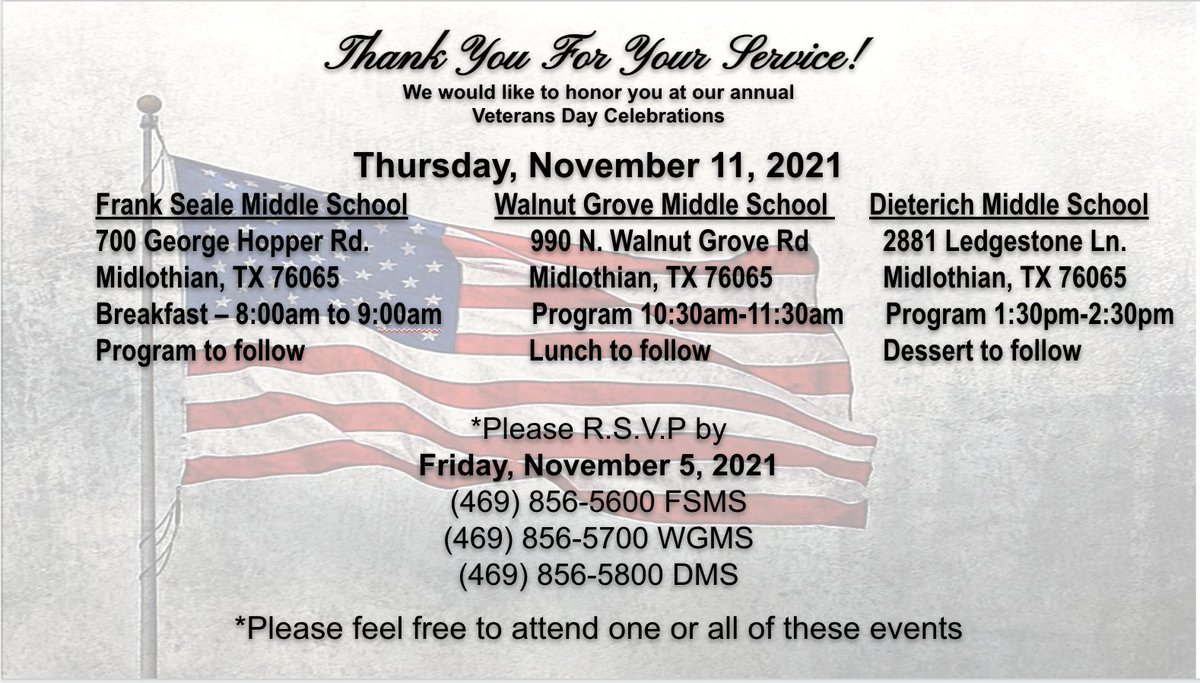 jessicatrezza96's tweet photo. Hey Cubs @FSMSCubs! Calling all Veterans! All of our middle schools will hold assemblies to honor you! Please RSVP to FSMS by Friday, 11/5, if you plan to attend!  #MISDProud #becausecubs @gunnersag @fsmscounseling https://t.co/so6QYM1qs7