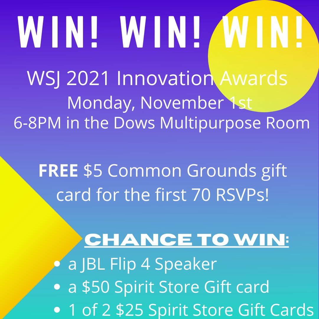 BVU_ABA's tweet photo. Be sure to attend the November meeting tonight from 6PM-8PM where we will watch the Wall Street Journal Innovation Awards. See our Instagram post and the image below for more details! https://t.co/Yoo4Q95cLD